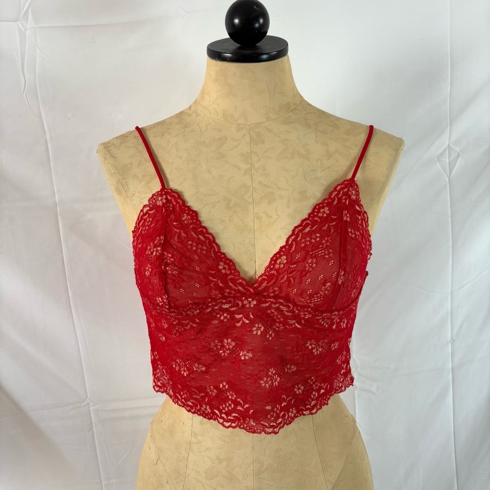 Y2K DKNY red lace cami bralette bra crop top medium boho yellow flowers